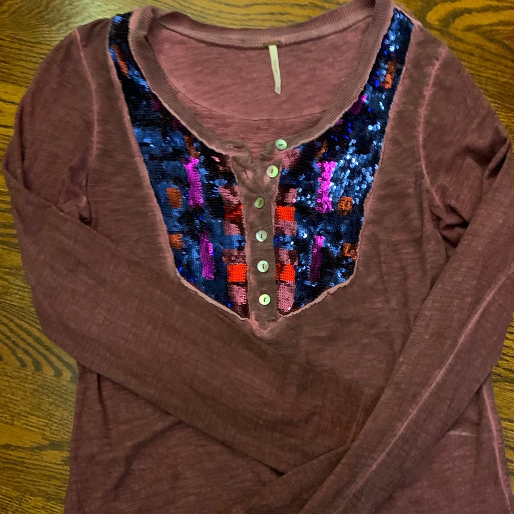Burgundy sequin Free People top